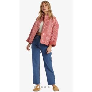 Billabong Folk Story Quilted Floral Boho Jacket Cottagecore Size M Pink